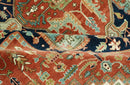 Traditional Heriz Rust, Ivory and Blue 8x10 fine Hand Knotted wool area rug