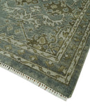 Traditional Ikat large Design Gray, Silver and Olive 8x10 Hand Knotted wool area rug