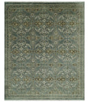 Traditional Ikat large Design Gray, Silver and Olive 8x10 Hand Knotted wool area rug