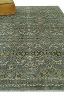Traditional Ikat large Design Gray, Silver and Olive 8x10 Hand Knotted wool area rug