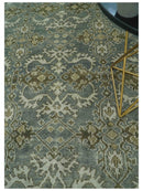 Traditional Ikat large Design Gray, Silver and Olive 8x10 Hand Knotted wool area rug