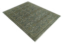 Traditional Ikat large Design Gray, Silver and Olive 8x10 Hand Knotted wool area rug