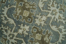 Traditional Ikat large Design Gray, Silver and Olive 8x10 Hand Knotted wool area rug