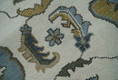 Traditional Ivory and Beige Hand Knotted Oriental Oushak Wool Area Rug