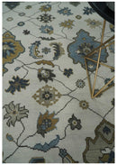 Traditional Ivory and Beige Hand Knotted Oriental Oushak Wool Area Rug