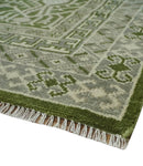 Traditional Khotan Design Hand knotted Green and Ivory 8x10 wool Area Rug
