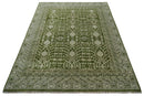 Traditional Khotan Design Hand knotted Green and Ivory 8x10 wool Area Rug