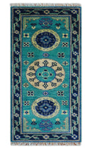 Traditional Khotan Design Teal Hand knotted 3x6 Wool Area Rug