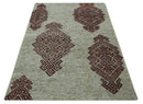 Traditional Large design 5x8 Olive, Silver and Brown Hand knotted wool area rug