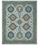 Traditional Large Design Ivory, Blue and Beige Hand Tufted Custom Made wool area Rug