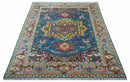 Traditional Medallion Design Blue Hand knotted 8x10 Wool Area Rug