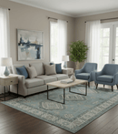 Traditional Medallions Design Blue And Beige Custom Made Wool And Linen Blend Rug