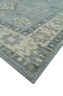 Traditional Medallions Design Blue And Beige Custom Made Wool And Linen Blend Rug