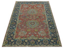 Traditional Oriental Design Fine Rust And Blue Hand Knotted 4x6 Wool Area Rug
