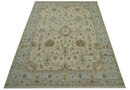 Traditional Oushak  Beige, Brown And Blue 8X10 Hand Knotted wool rug