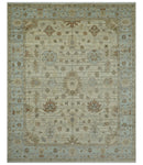 Traditional Oushak  Beige, Brown And Blue 8X10 Hand Knotted wool rug