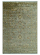 Traditional Oushak Design Antique Green And Brown  6x9 Hand Knotted Wool Rug