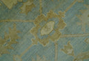 Traditional Oushak Design Beige and Blue Hand Knotted Wool Area Rug