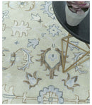 Traditional Oushak Design Beige, Blue And Silver 8x10 Hand Tufted Wool Area Rug
