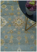 Traditional Oushak Design Blue And Beige 10x14 Hand Knotted Wool Rug