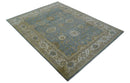 Traditional Oushak Design Blue And Beige 10x14 Hand Knotted Wool Rug