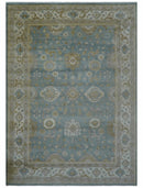 Traditional Oushak Design Blue And Beige 10x14 Hand Knotted Wool Rug