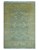 Traditional Oushak Design Blue And Beige 4x6 Hand Knotted Wool Area Rug