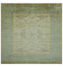 Traditional Oushak Design Blue And Beige Hand Knotted 10x10 Wool Area Rug