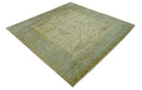 Traditional Oushak Design Blue And Beige Hand Knotted 10x10 Wool Area Rug