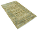 Traditional Oushak Design Blue And Beige Hand Knotted 3x5 Wool Area Rug