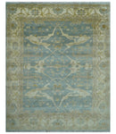 Traditional Oushak Design Blue And Beige Hand Knotted 8x10 Wool Area Rug