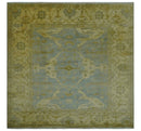 Traditional Oushak Design Blue And Beige hand Knotted 8x8 Wool Area Rug