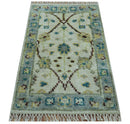 Traditional Oushak Design Blue And Ivory 2x3 Hand knotted Wool Area Rug