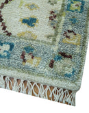 Traditional Oushak Design Blue And Ivory 2x3 Hand knotted Wool Area Rug