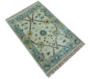 Traditional Oushak Design Blue And Ivory 2x3 Hand knotted Wool Area Rug