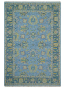 Traditional Oushak Design Blue Hand knotted 6x9 Wool Area Rug