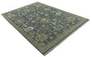 Traditional Oushak Design Charcoal And Camel Hand Knotted Custom Made Wool rug