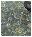 Traditional Oushak Design Charcoal And Camel Hand Knotted Custom Made Wool rug