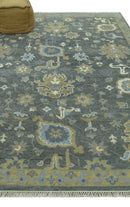 Traditional Oushak Design Charcoal And Camel Hand Knotted Custom Made Wool rug