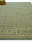 Traditional Oushak Design Green And Blue 11.5x14.6 Hand Knotted Wool Area Rug