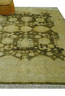 Traditional Oushak Design Olive And Beige Hand Knotted 8x10 Wool Area Rug