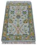 Traditional Oushak Green And Blue 2x3 Hand knotted Wool Rug