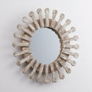 Traditional Round Wood Mirror Antiqued Casual Wall Decoration