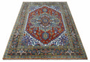 Traditional Rust, Ivory, Beige and Charcoal 9x12 Hand knotted Wool Area Rug, Living Room and Bedroom Rug