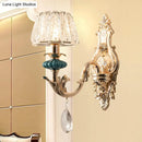 Traditional seedy crystal gold & teal drum wall mount bedroom sconce