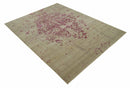 Traditional Transitional Beige And Pink Hand knotted Wool Area Rug