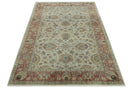 Traditional Turkish Design Beige and Rust 6x8.6 Hand Knotted Wool Area Rug
