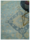 Traditional Turkish Design Blue And Beige Hand Knotted Wool Area Rug