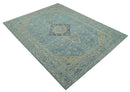 Traditional Turkish Design Blue And Beige Hand Knotted Wool Area Rug