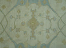 Traditional Turkish Oushak Design Beige And Blue Hand Knotted 12.4x15 Wool Area Rug